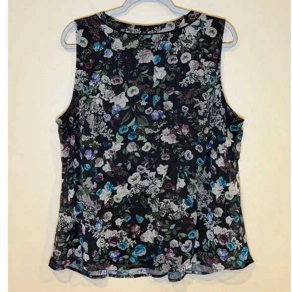 CJ Banks Womens Sleeveless Blouse Black Plus 1X Floral Sleeveless V Neck Top - Picture 4 of 6